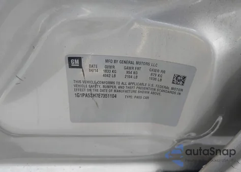 2014 Chevrolet Cruze Ls Auto from USA, damaged, VIN 1G1PA5SH7E7351104